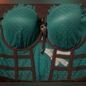 Women's Teal Polka Dot Bustier Bra with Contrast Trim